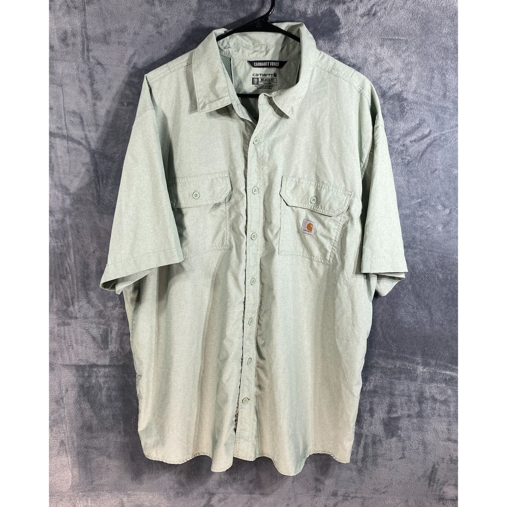 Carhartt Force Shirt Mens 2XL Green Short Sleeve Button Up Relaxed Fit Vented